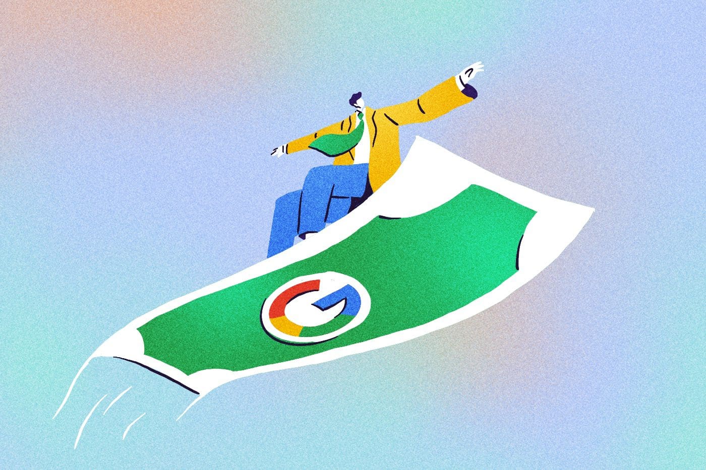 Man flying on dollar bill