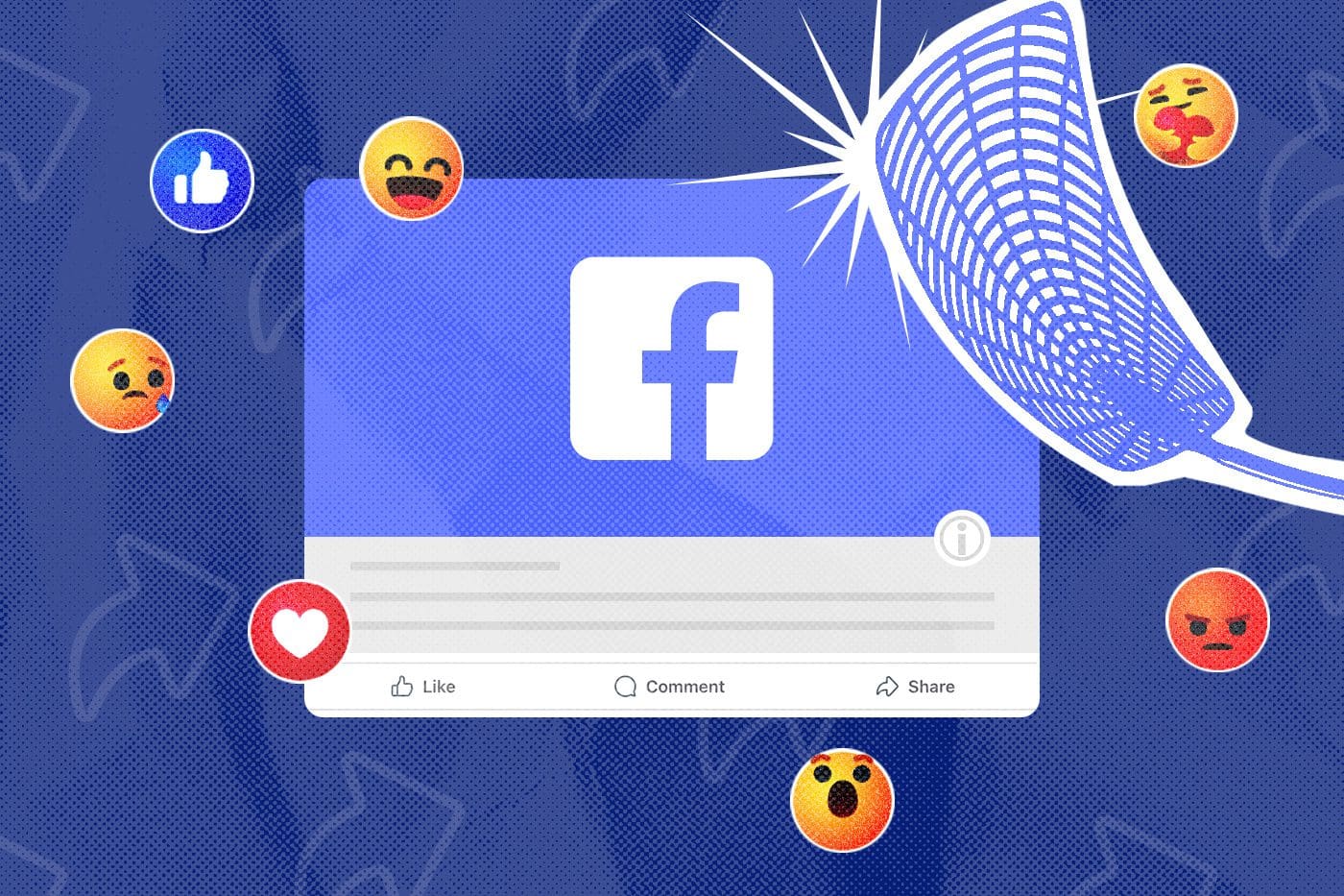 A fly swatter hitting a Facebook browser