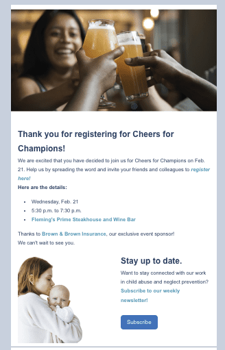 Example of an event registration email