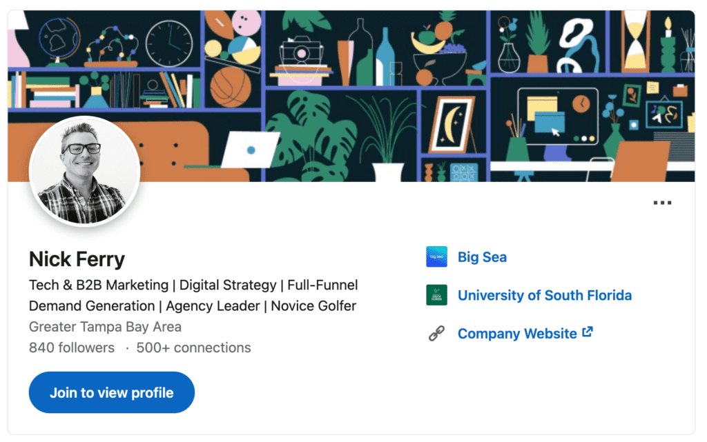 Nick Ferry's LinkedIn profile puts a human face on Big Sea business
