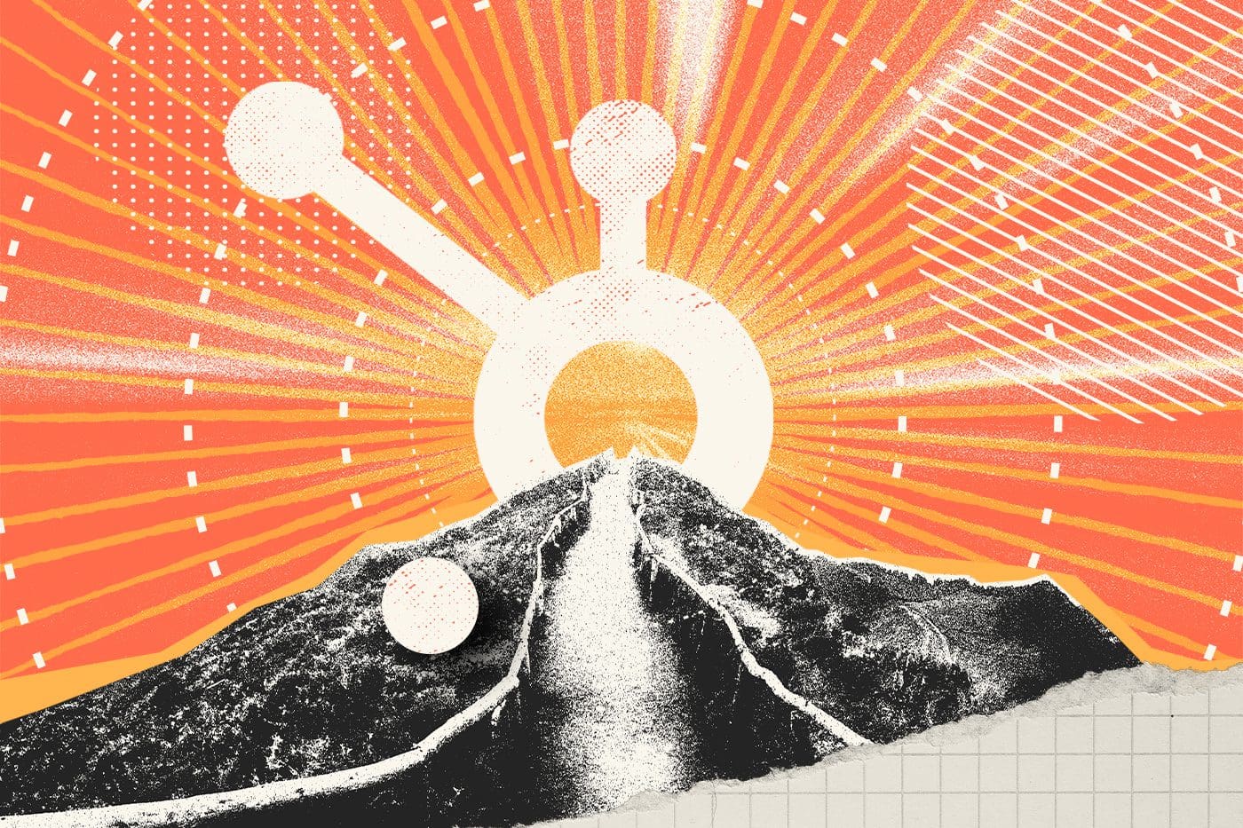 Collage of a guiding path and the HubSpot logo